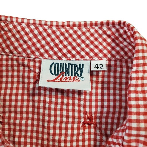 Vintage Country Line Red & White Reindeer Ruffle Button Top Women's Small - Picture 7 of 10